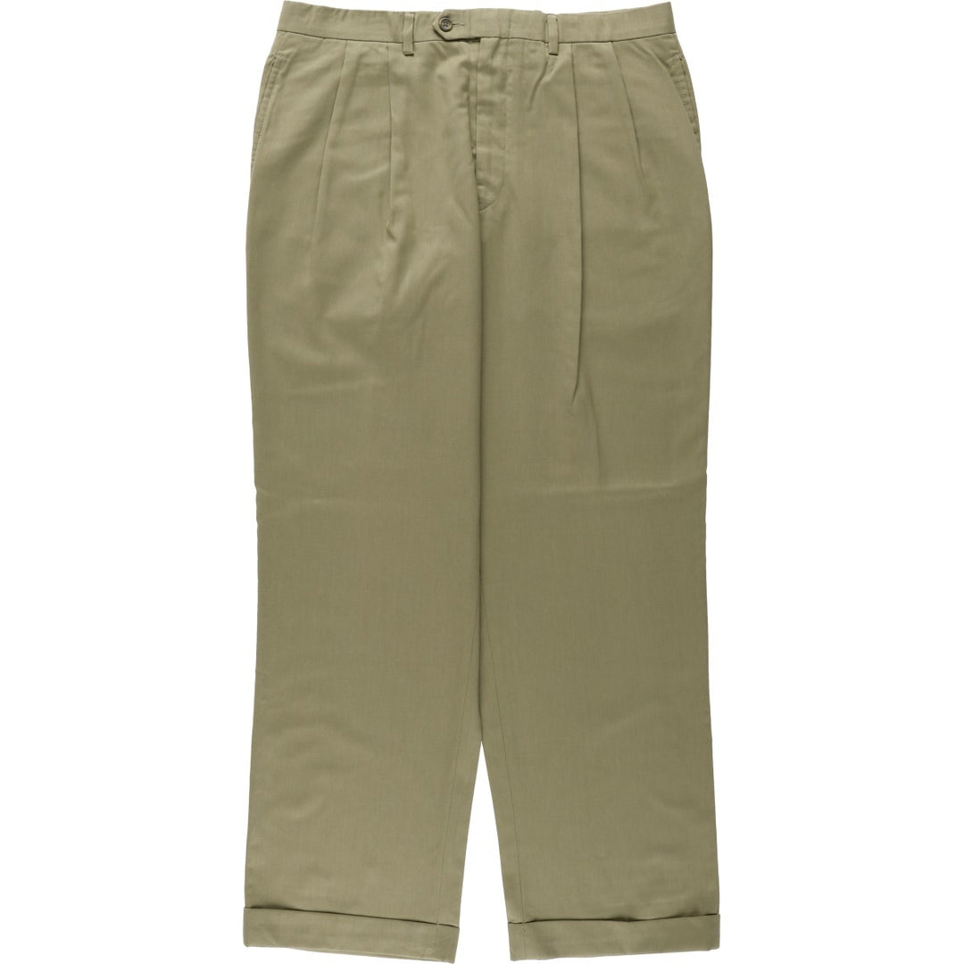 Ralph Lauren LAUREN SUPER 100'S Two-Pleat Wool Trousers/Slacks Men's W34 (approx.) wool Khaki type beige Vintage Second Hand