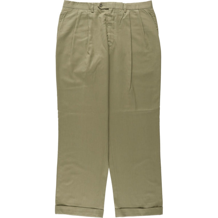Ralph Lauren LAUREN SUPER 100'S Two-Pleat Wool Trousers/Slacks Men's W34 (approx.) wool Khaki type beige Vintage Second Hand
