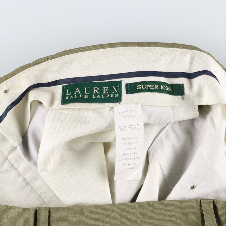 Ralph Lauren LAUREN SUPER 100'S Two-Pleat Wool Trousers/Slacks Men's W34 (approx.) wool Khaki type beige Vintage Second Hand