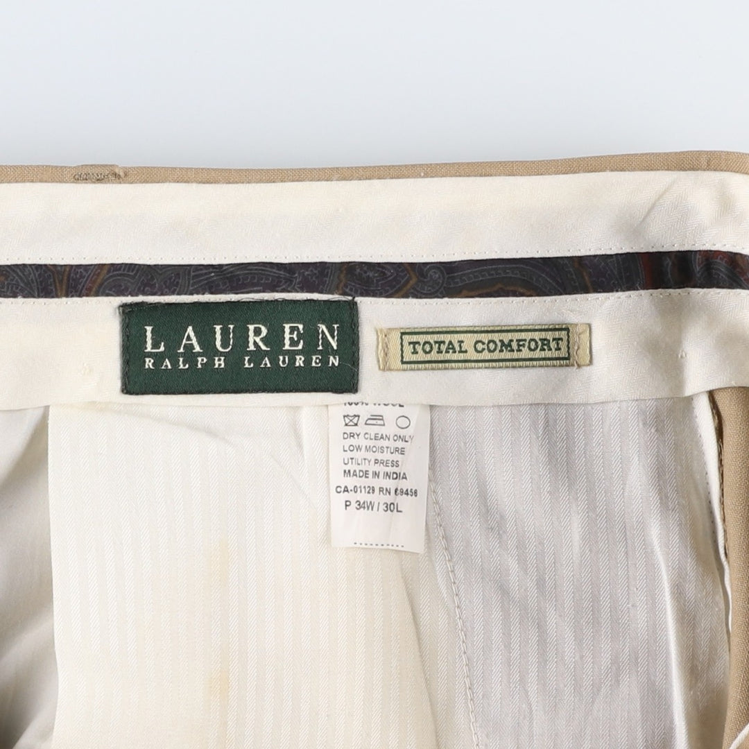 Ralph Lauren LAUREN Two-pleat wool trousers, men's size W35 (approx.) wool Beige type Vintage Second Hand