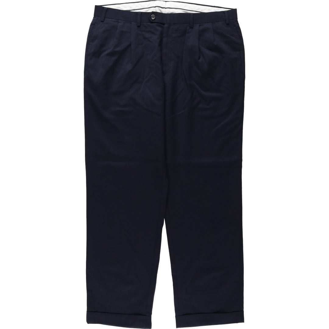 Ralph Lauren LAUREN Two-pleat slacks for men, size W37 (approx.) polyester navy blue type Vintage Second Hand