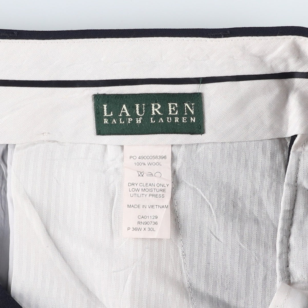 Ralph Lauren LAUREN Two-pleat slacks for men, size W37 (approx.) polyester navy blue type Vintage Second Hand