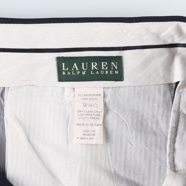 Ralph Lauren LAUREN Two-pleat slacks for men, size W37 (approx.) polyester navy blue type Vintage Second Hand