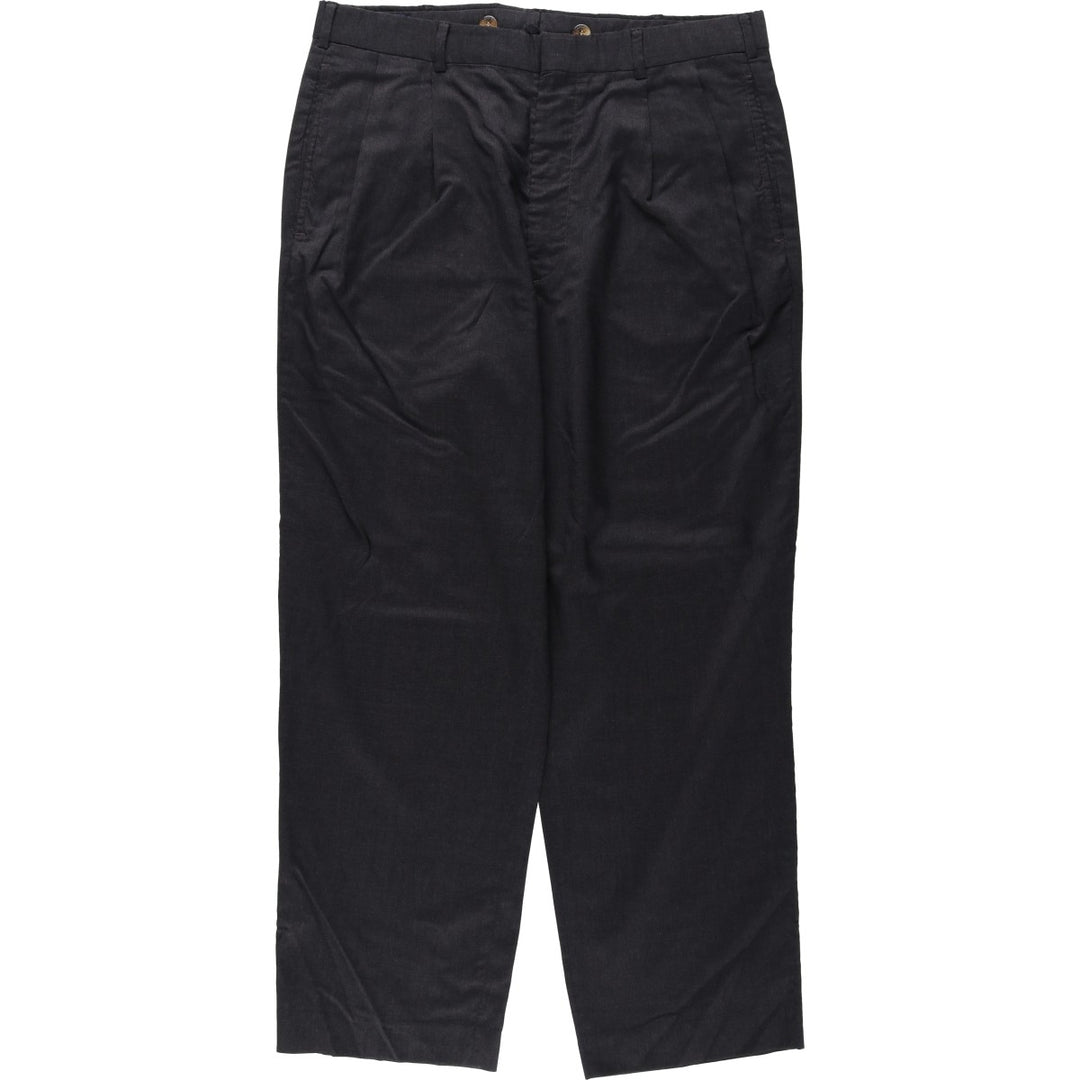 80s-90'S Lands' End Two-Pleat Wool Trousers, Made in USA, Men's Size W34 (approx.), Vintage wool Charcoal Vintage Second Hand