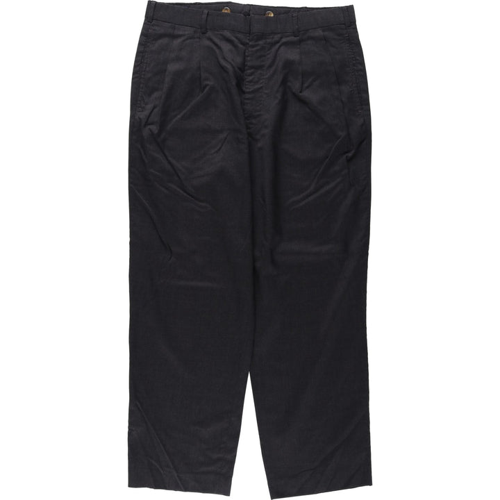 80s-90'S Lands' End Two-Pleat Wool Trousers, Made in USA, Men's Size W34 (approx.), Vintage wool Charcoal Vintage Second Hand