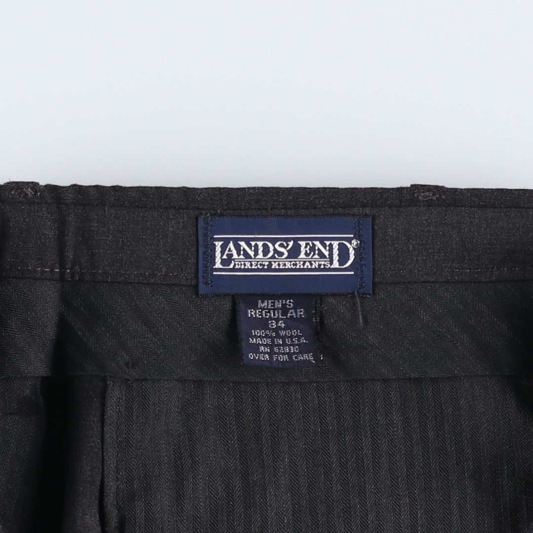 80s-90'S Lands' End Two-Pleat Wool Trousers, Made in USA, Men's Size W34 (approx.), Vintage wool Charcoal Vintage Second Hand