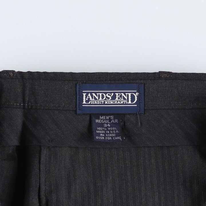 80s-90'S Lands' End Two-Pleat Wool Trousers, Made in USA, Men's Size W34 (approx.), Vintage wool Charcoal Vintage Second Hand