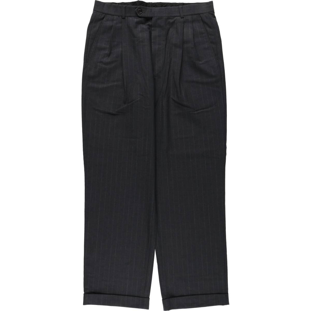 Brooks Brothers 346 Stripe Pattern Two-Pleat Wool Trousers, Men's Size W34 (approx.) wool Charcoal Vintage Second Hand