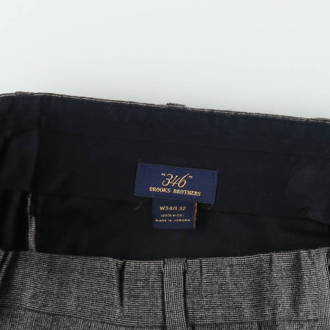 Brooks Brothers 346 Check Pattern Houndstooth Pattern Two-Pleat Wool Trousers Slacks Men's W34 (approx.) wool Charcoal Vintage Second Hand