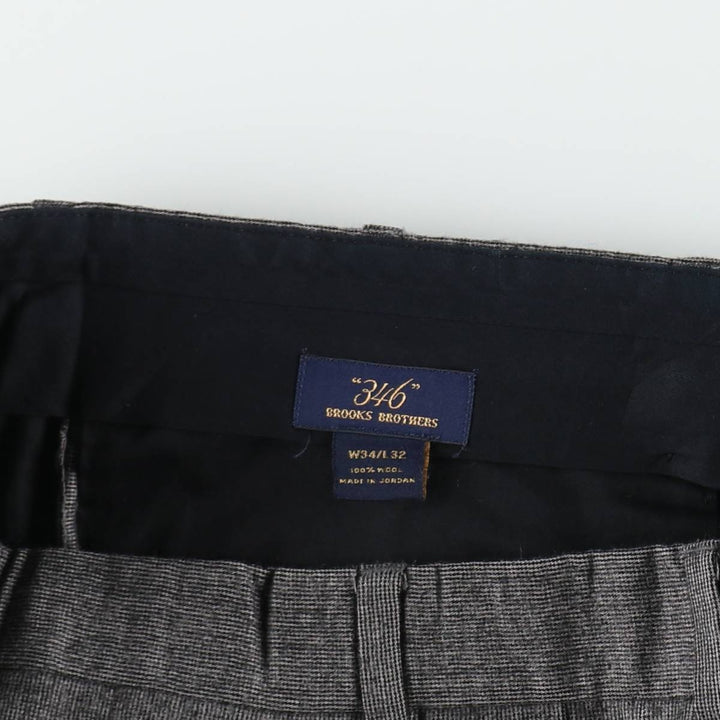 Brooks Brothers 346 Check Pattern Houndstooth Pattern Two-Pleat Wool Trousers Slacks Men's W34 (approx.) wool Charcoal Vintage Second Hand