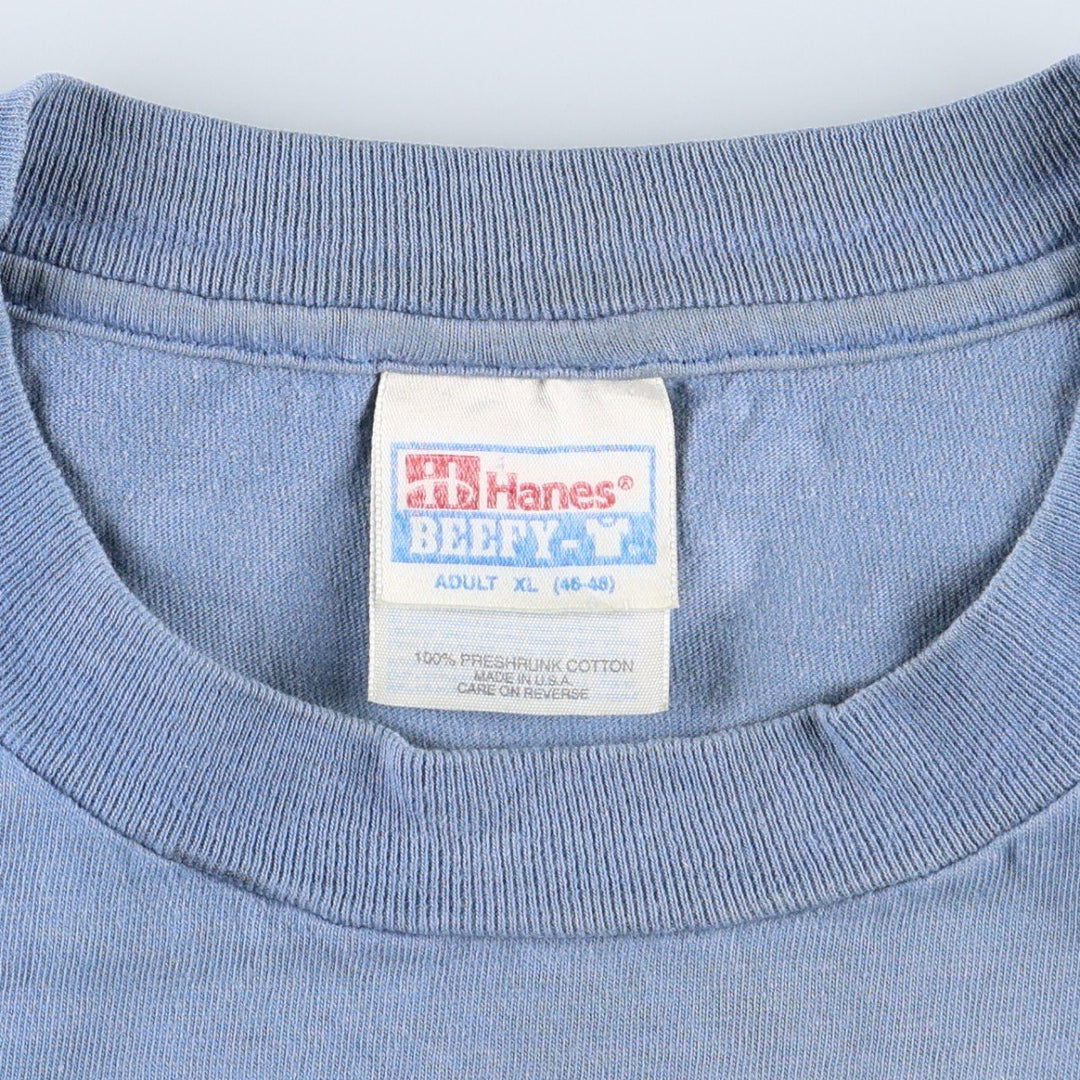 90'S Hanes BEEFY-T Printed T-shirt Made in USA Men's XL Vintage cotton Blue type light blue Vintage Second Hand
