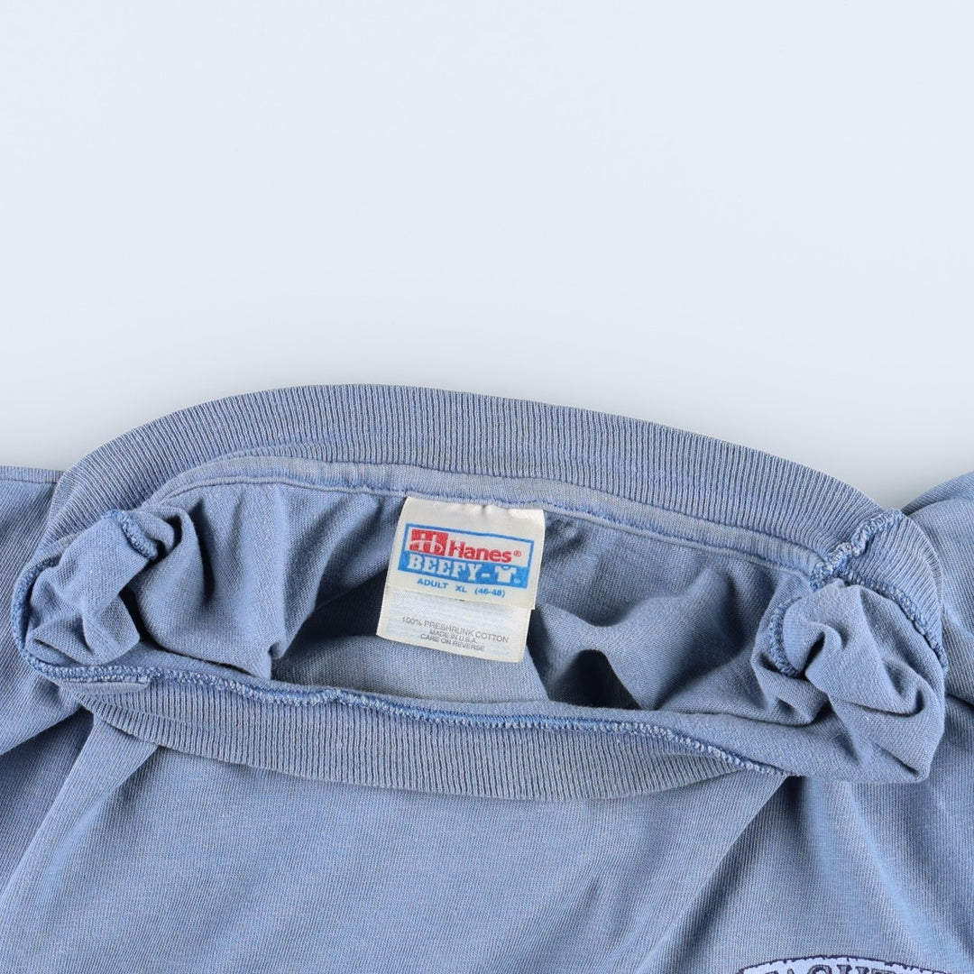 90'S Hanes BEEFY-T Printed T-shirt Made in USA Men's XL Vintage cotton Blue type light blue Vintage Second Hand