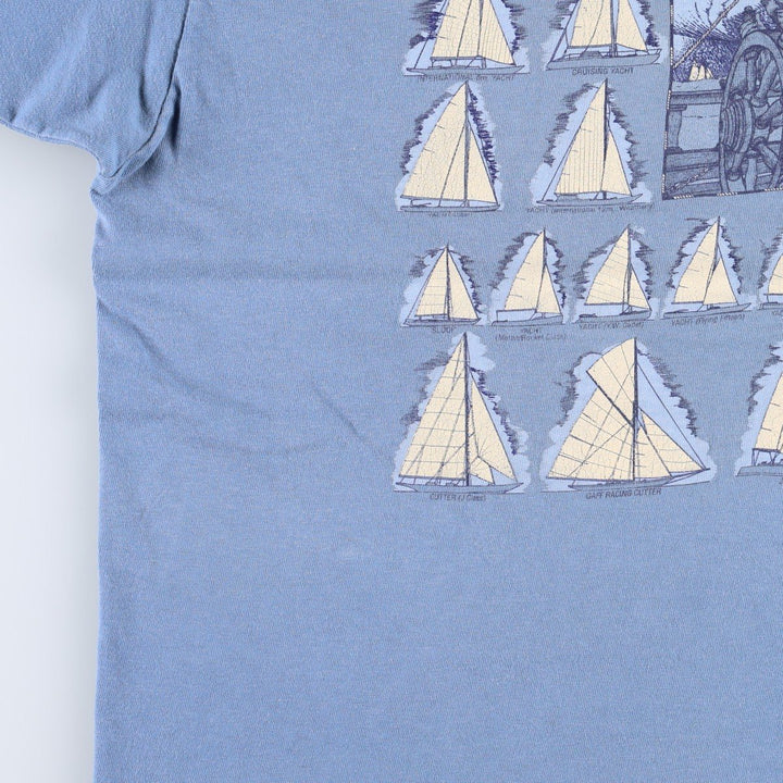 90'S Hanes BEEFY-T Printed T-shirt Made in USA Men's XL Vintage cotton Blue type light blue Vintage Second Hand