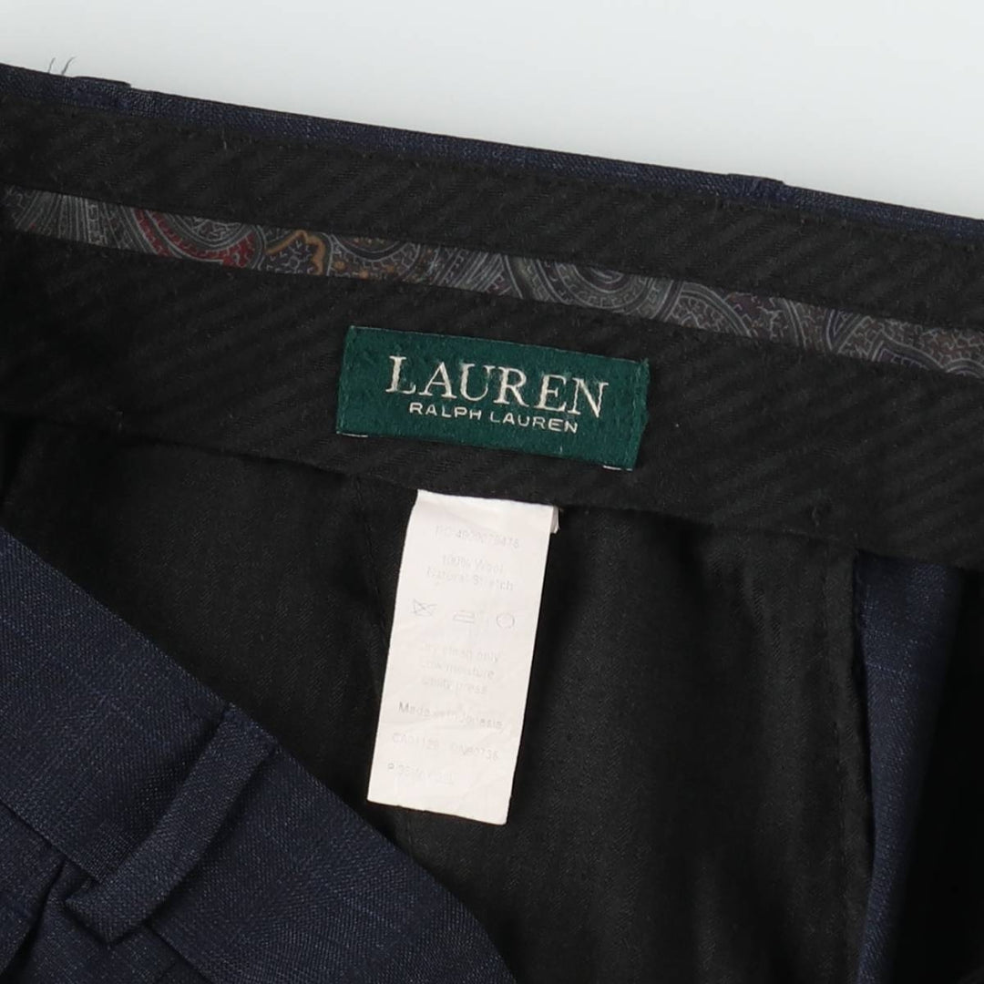 Ralph Lauren LAUREN Check Pattern Wool Pants Slacks Men's W38 (approx.) wool navy blue type Vintage Second Hand