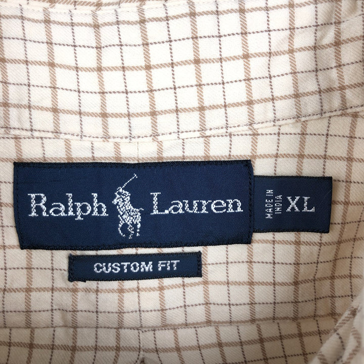 Ralph Lauren CUSTOM FIT long sleeve button down check shirt men's XL size cotton Beige type Vintage Second Hand