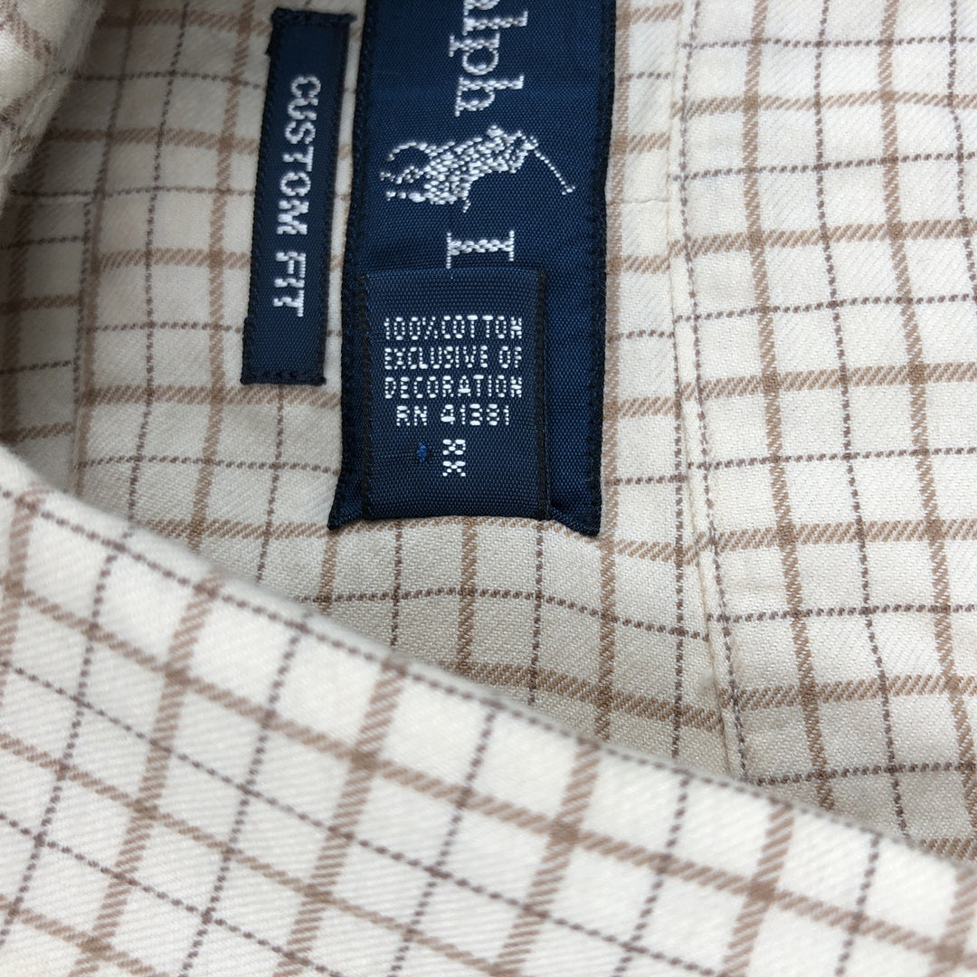 Ralph Lauren CUSTOM FIT long sleeve button down check shirt men's XL size cotton Beige type Vintage Second Hand
