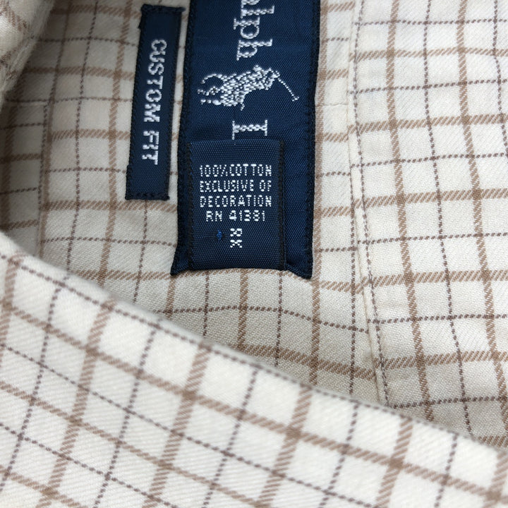 Ralph Lauren CUSTOM FIT long sleeve button down check shirt men's XL size cotton Beige type Vintage Second Hand