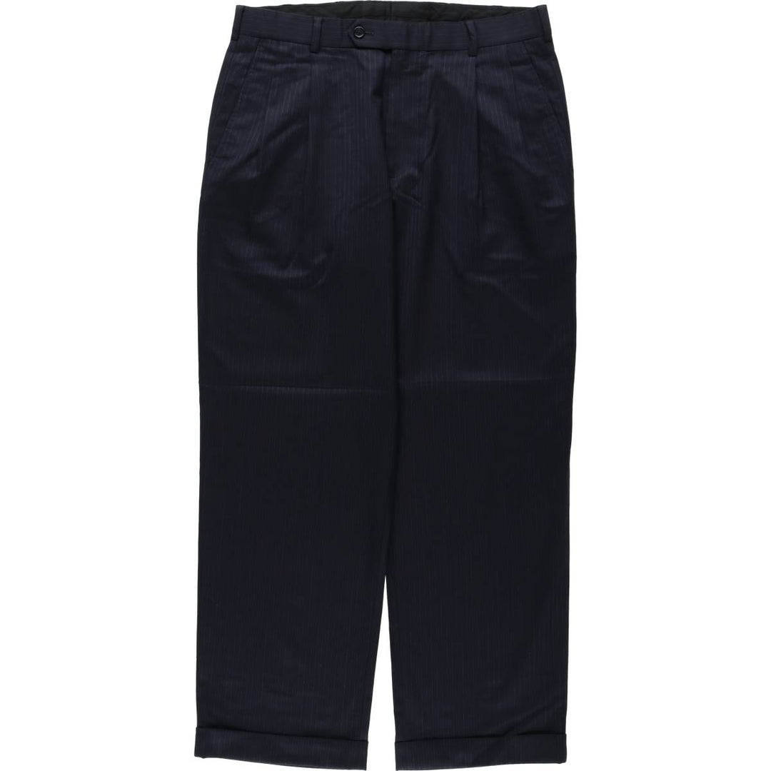 Brooks Brothers 346 Two-Pleat Stripe Pattern Wool Trousers, Men's Size W34 (approx.) wool navy blue type Vintage Second Hand