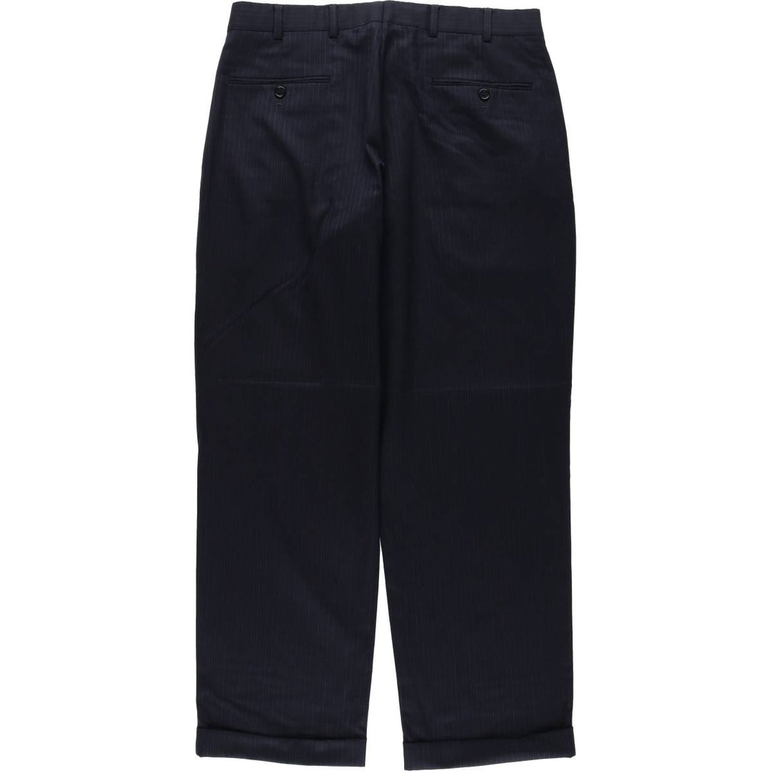 Brooks Brothers 346 Two-Pleat Stripe Pattern Wool Trousers, Men's Size W34 (approx.) wool navy blue type Vintage Second Hand