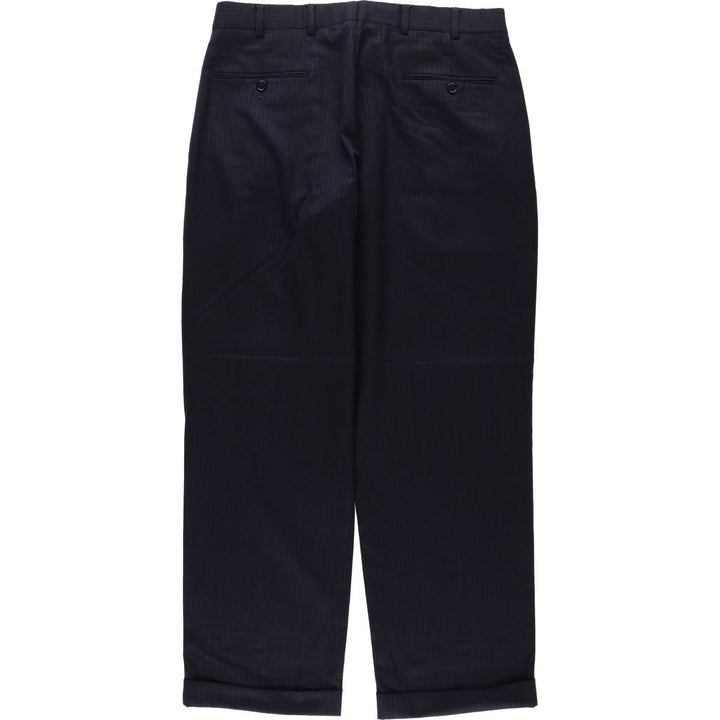 Brooks Brothers 346 Two-Pleat Stripe Pattern Wool Trousers, Men's Size W34 (approx.) wool navy blue type Vintage Second Hand