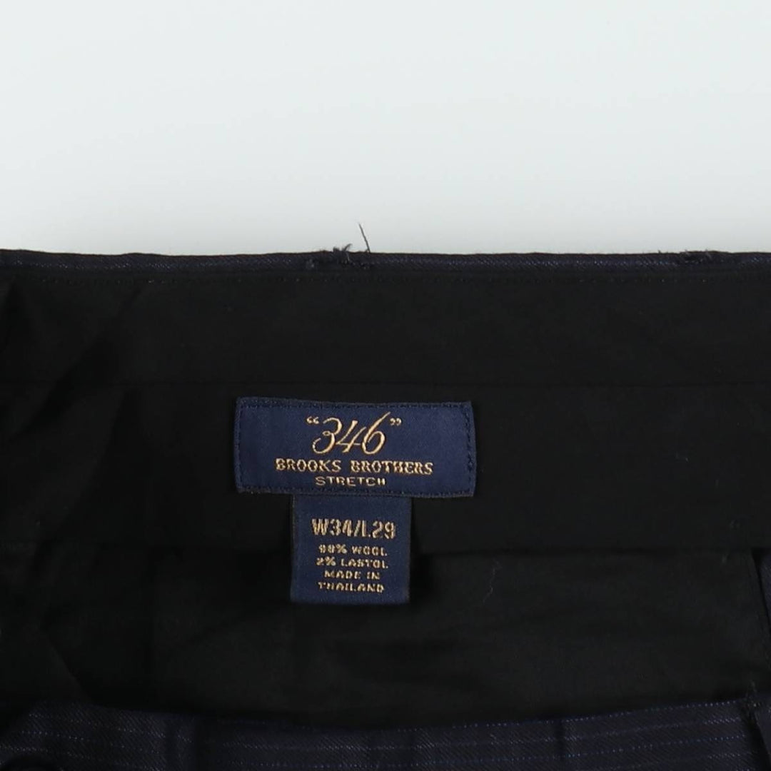 Brooks Brothers 346 Two-Pleat Stripe Pattern Wool Trousers, Men's Size W34 (approx.) wool navy blue type Vintage Second Hand