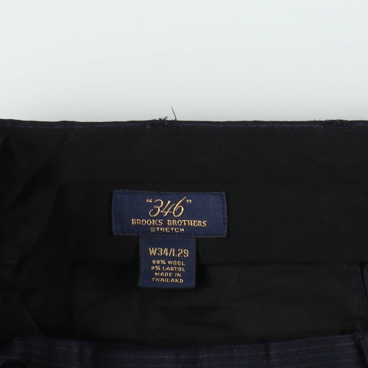Brooks Brothers 346 Two-Pleat Stripe Pattern Wool Trousers, Men's Size W34 (approx.) wool navy blue type Vintage Second Hand