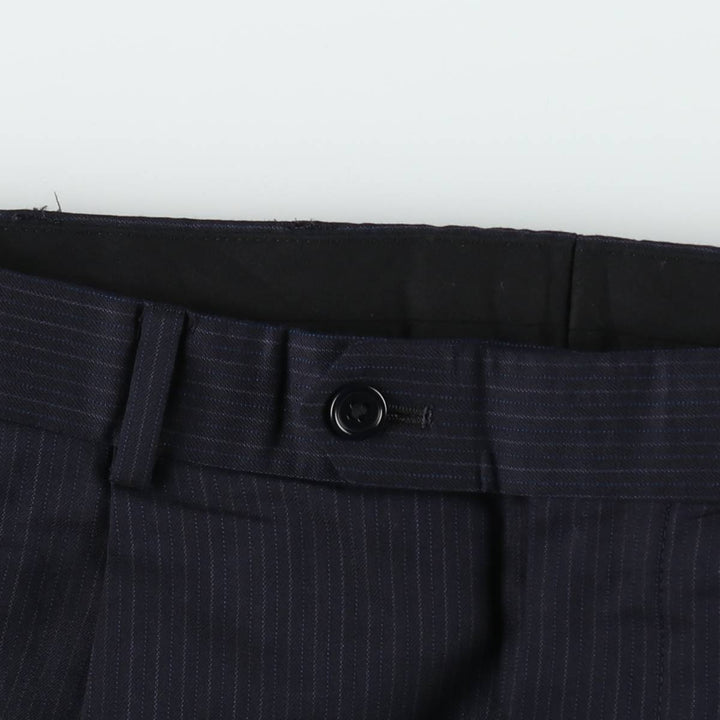 Brooks Brothers 346 Two-Pleat Stripe Pattern Wool Trousers, Men's Size W34 (approx.) wool navy blue type Vintage Second Hand