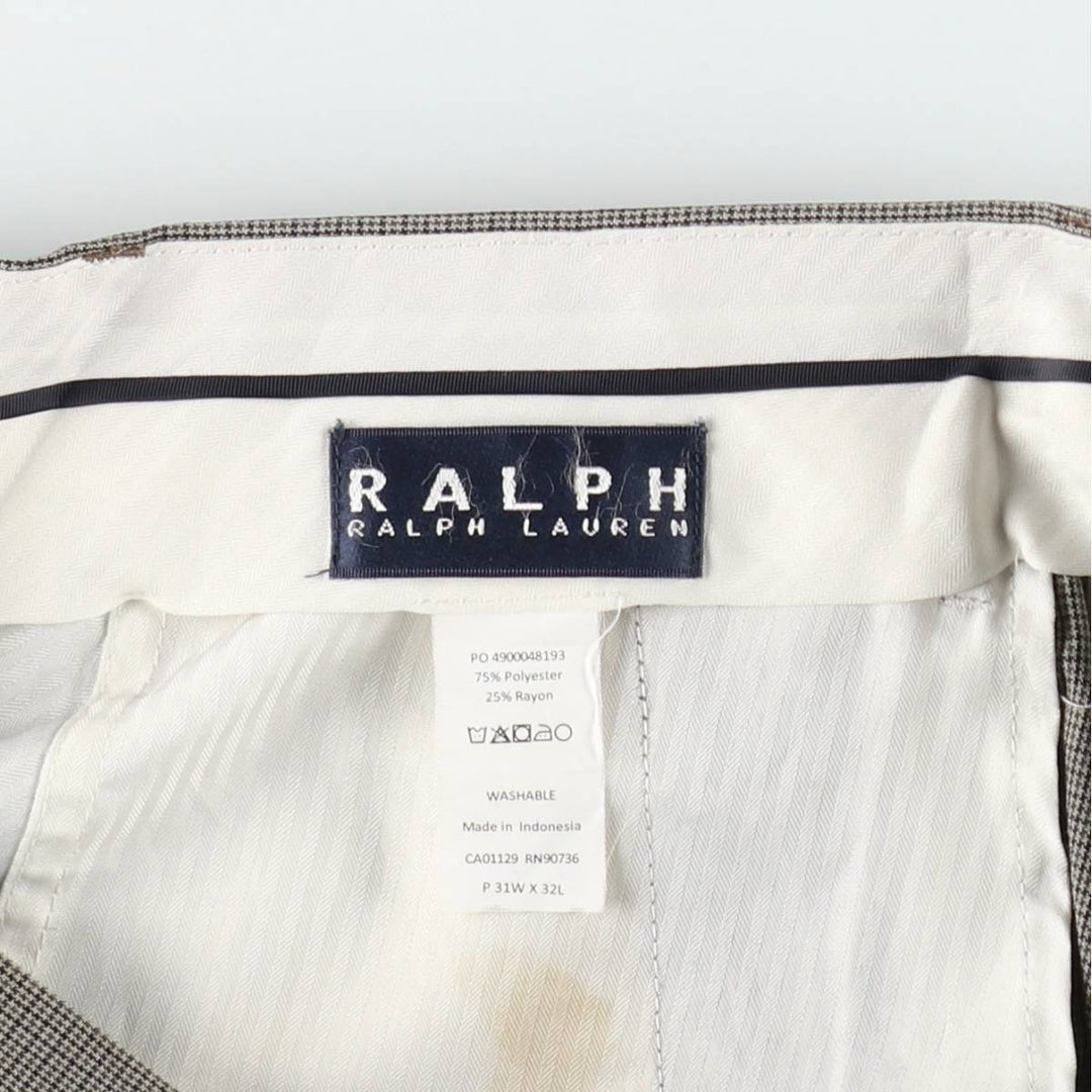 Ralph Lauren RALPH Check Pattern Slacks Pants Men's W33 (approx.) polyester Khaki type beige Vintage Second Hand