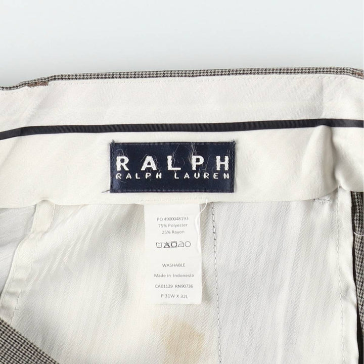 Ralph Lauren RALPH Check Pattern Slacks Pants Men's W33 (approx.) polyester Khaki type beige Vintage Second Hand