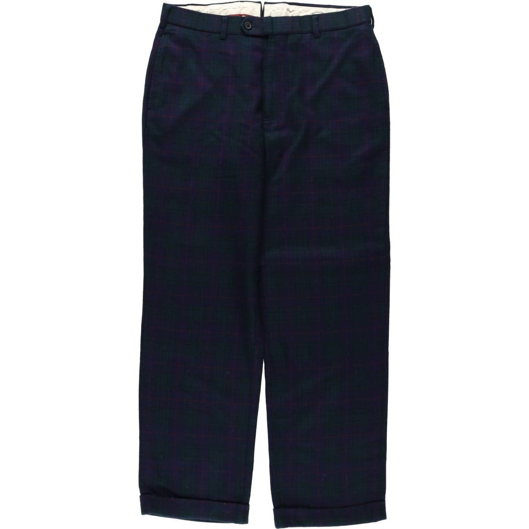 Brooks Brothers Madison Check Pattern Wool Pants Slacks Men's W34 (approx.) wool navy blue type Vintage Second Hand