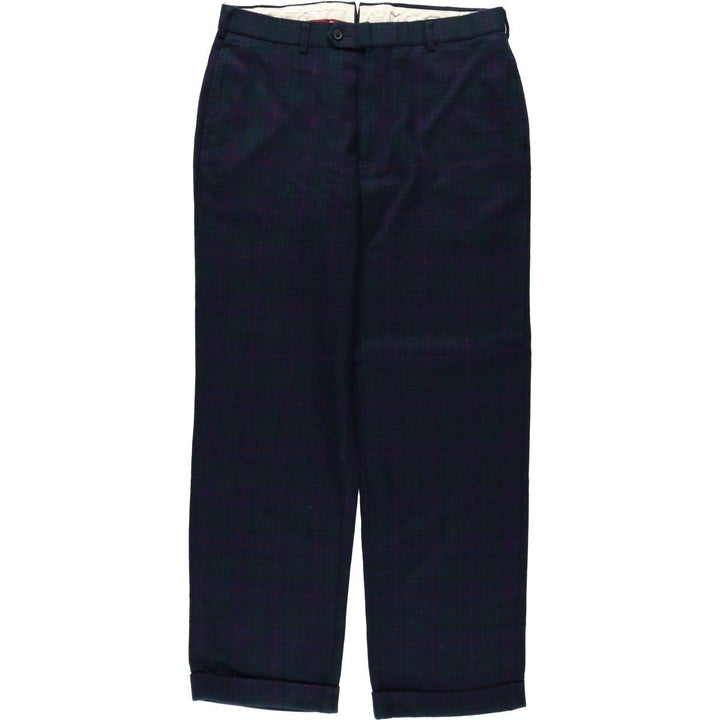 Brooks Brothers Madison Check Pattern Wool Pants Slacks Men's W34 (approx.) wool navy blue type Vintage Second Hand