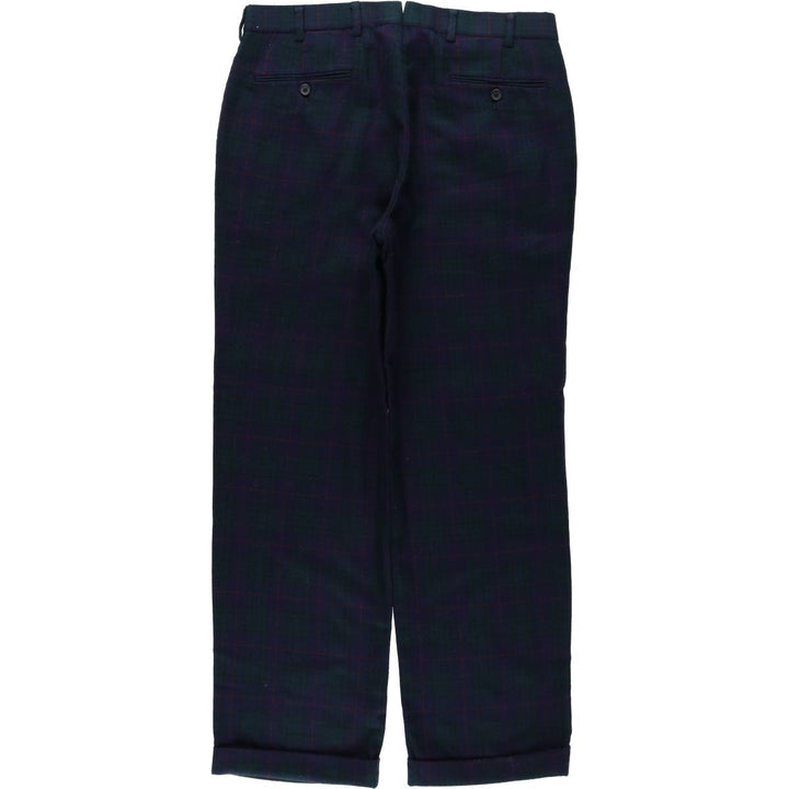 Brooks Brothers Madison Check Pattern Wool Pants Slacks Men's W34 (approx.) wool navy blue type Vintage Second Hand