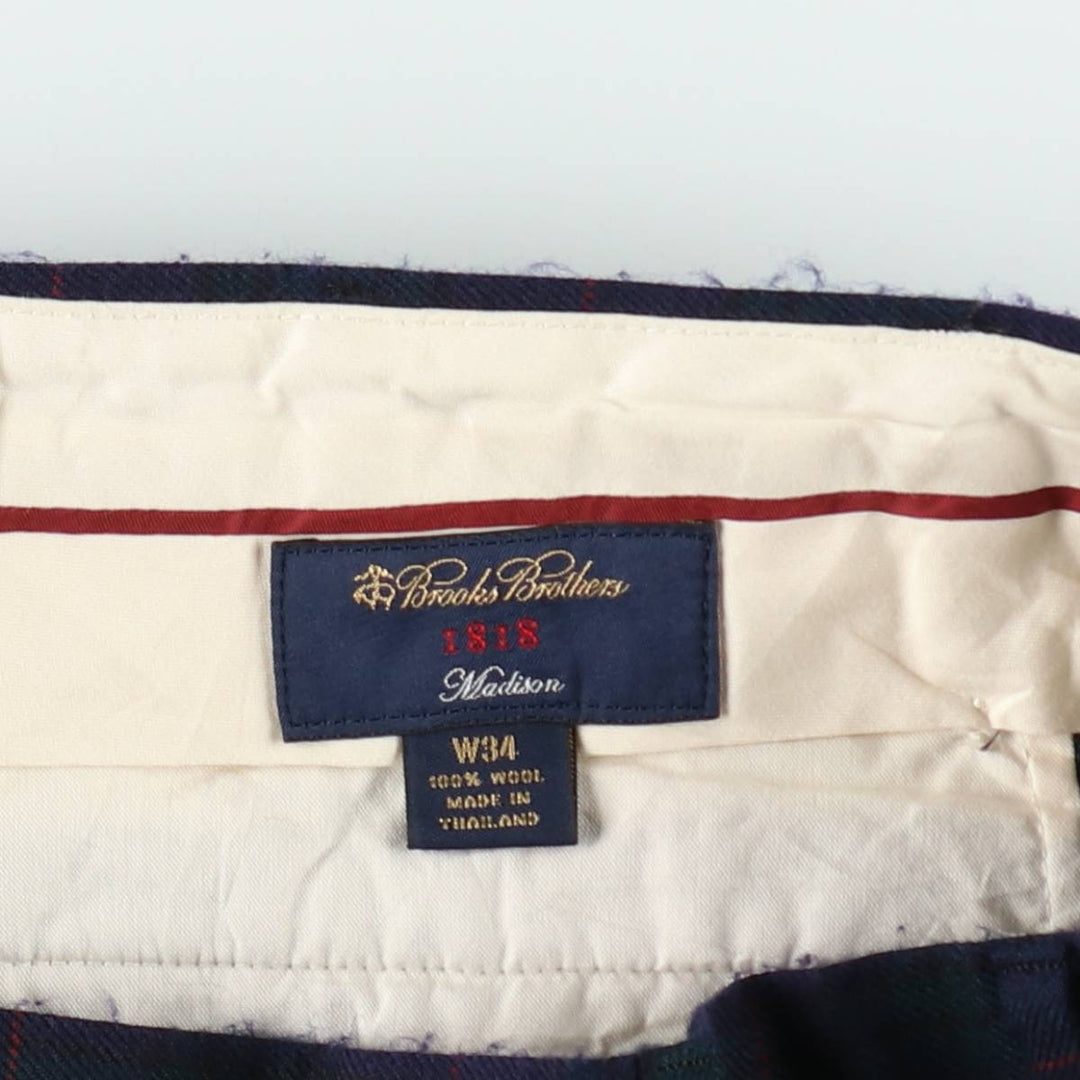 Brooks Brothers Madison Check Pattern Wool Pants Slacks Men's W34 (approx.) wool navy blue type Vintage Second Hand