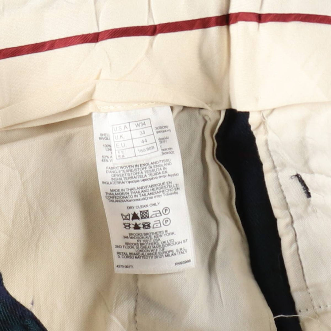 Brooks Brothers Madison Check Pattern Wool Pants Slacks Men's W34 (approx.) wool navy blue type Vintage Second Hand