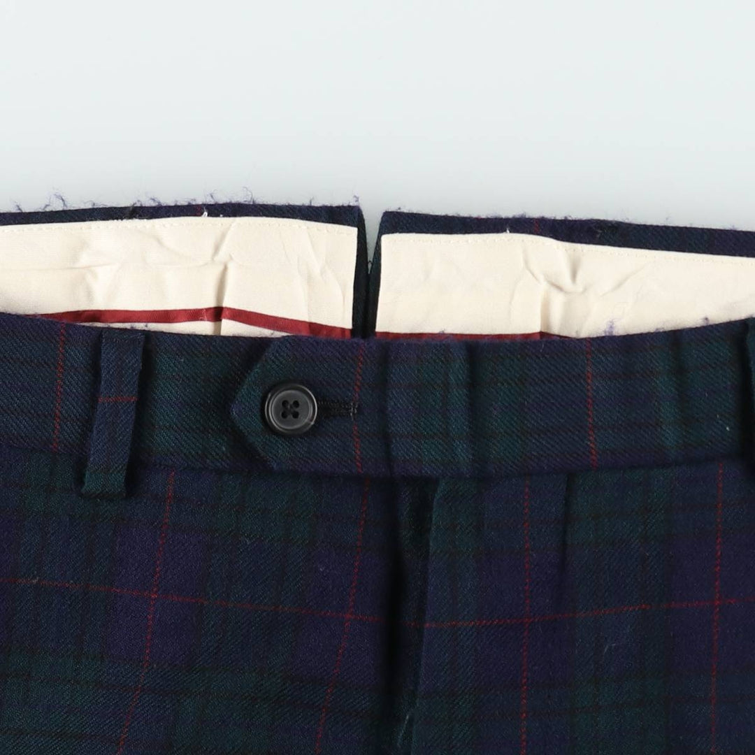 Brooks Brothers Madison Check Pattern Wool Pants Slacks Men's W34 (approx.) wool navy blue type Vintage Second Hand