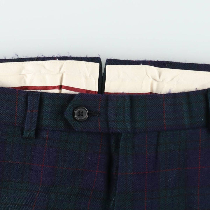 Brooks Brothers Madison Check Pattern Wool Pants Slacks Men's W34 (approx.) wool navy blue type Vintage Second Hand