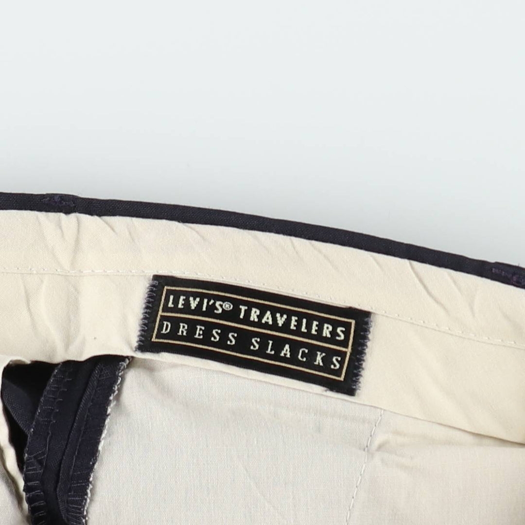 1990'S Levi's Travelers Dress Slacks, Two-Pleat Trousers, Men's Size W33 (approx.), Vintage polyester navy blue type Vintage Second Hand