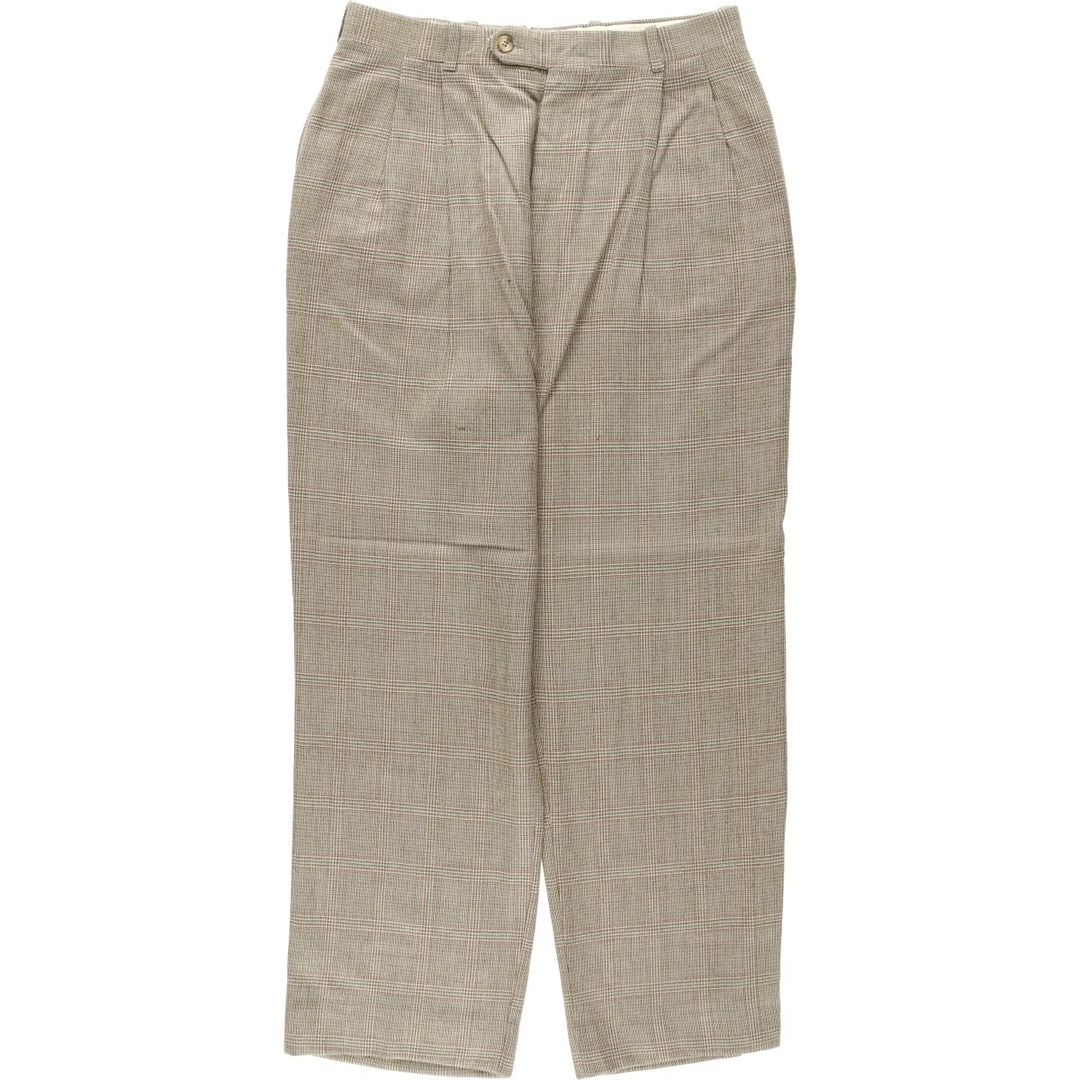 ~80'S Check Pattern Glen Plaid Two-Pleat Slacks Pants Men's W30 (approx.) unclear Beige type Vintage Second Hand