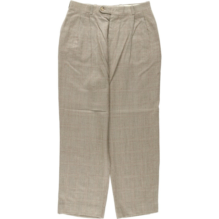 ~80'S Check Pattern Glen Plaid Two-Pleat Slacks Pants Men's W30 (approx.) unclear Beige type Vintage Second Hand