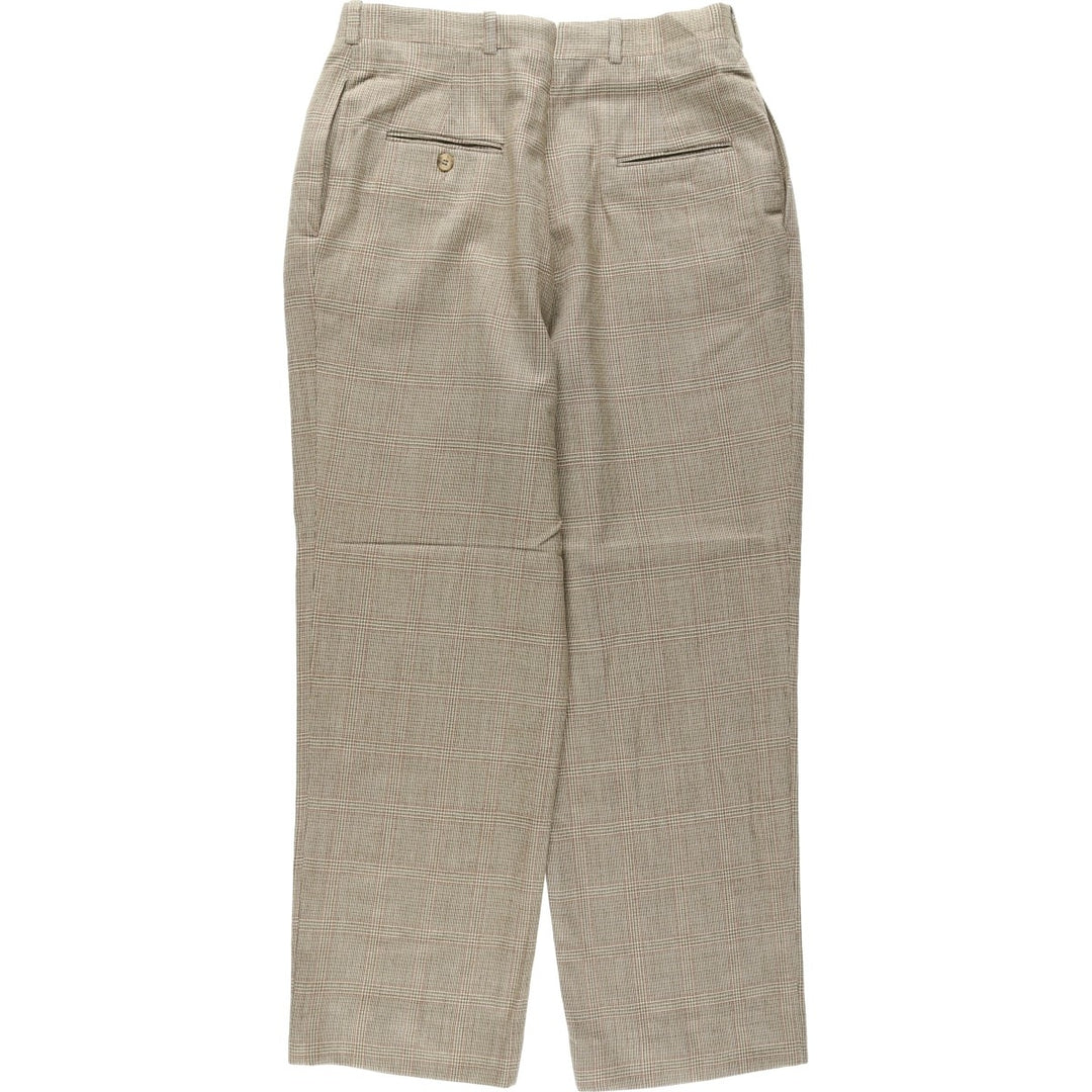 ~80'S Check Pattern Glen Plaid Two-Pleat Slacks Pants Men's W30 (approx.) unclear Beige type Vintage Second Hand