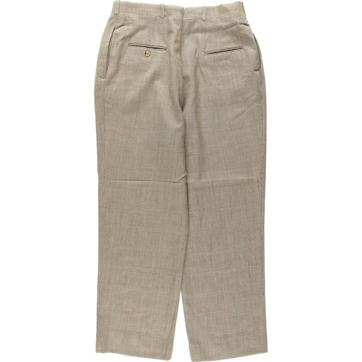 ~80'S Check Pattern Glen Plaid Two-Pleat Slacks Pants Men's W30 (approx.) unclear Beige type Vintage Second Hand