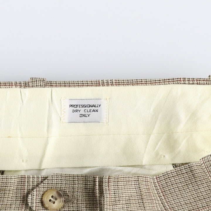 ~80'S Check Pattern Glen Plaid Two-Pleat Slacks Pants Men's W30 (approx.) unclear Beige type Vintage Second Hand