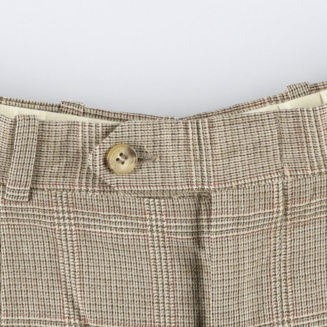 ~80'S Check Pattern Glen Plaid Two-Pleat Slacks Pants Men's W30 (approx.) unclear Beige type Vintage Second Hand