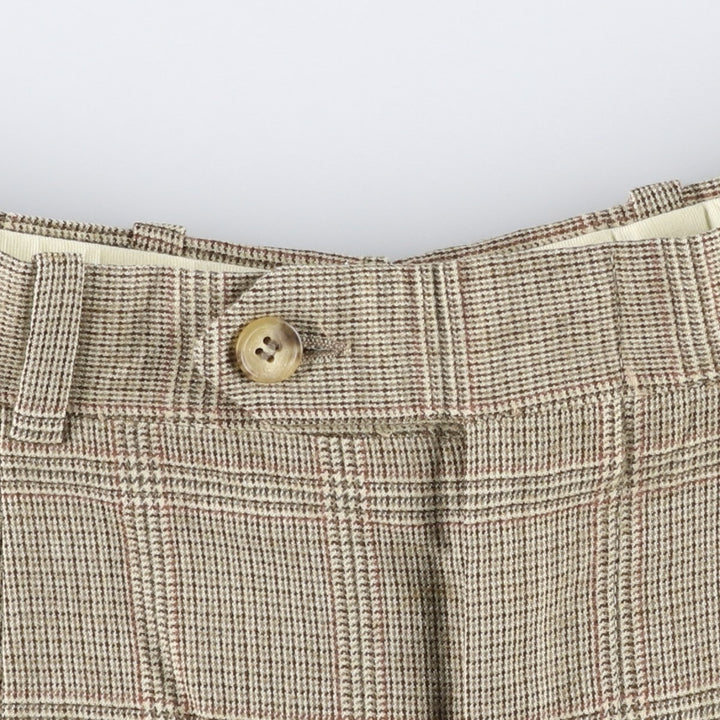 ~80'S Check Pattern Glen Plaid Two-Pleat Slacks Pants Men's W30 (approx.) unclear Beige type Vintage Second Hand