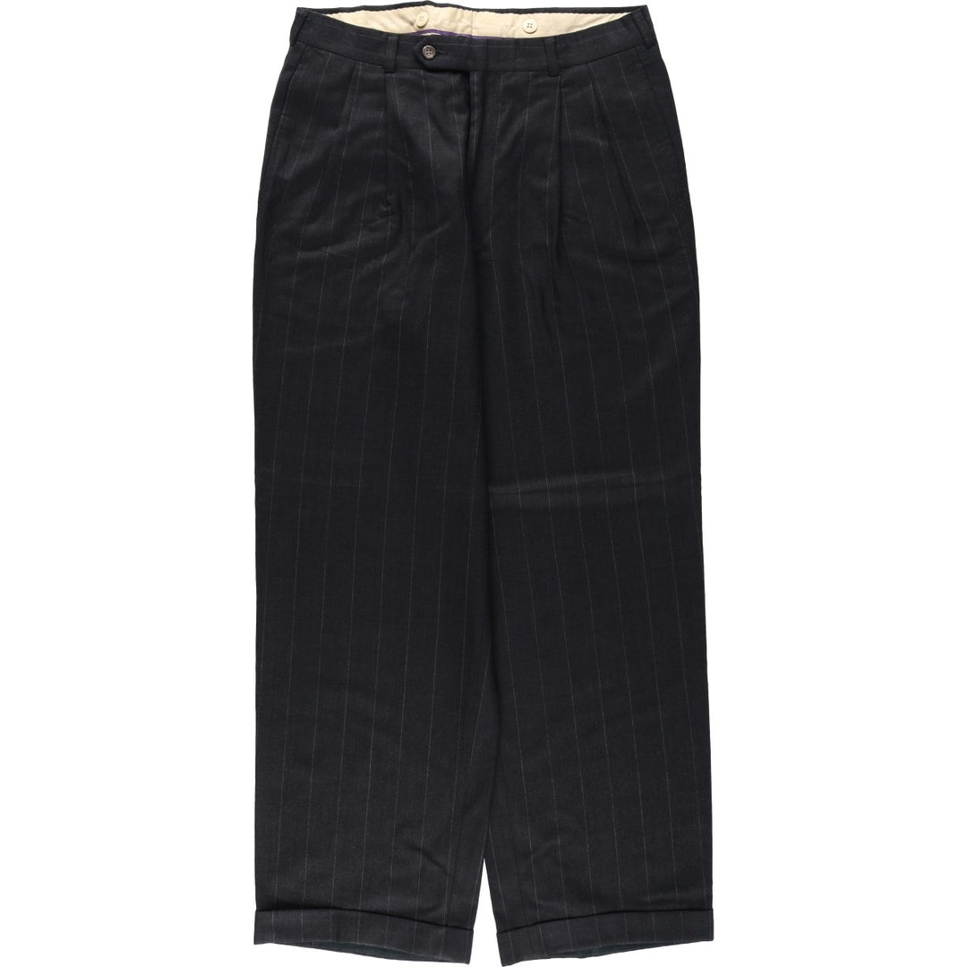 Stripe Pattern Two-pleat Slacks Pants for Men (W32 equivalent) unclear black type Vintage Second Hand