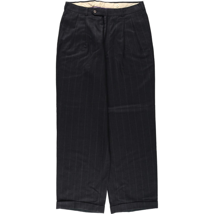 Stripe Pattern Two-pleat Slacks Pants for Men (W32 equivalent) unclear black type Vintage Second Hand