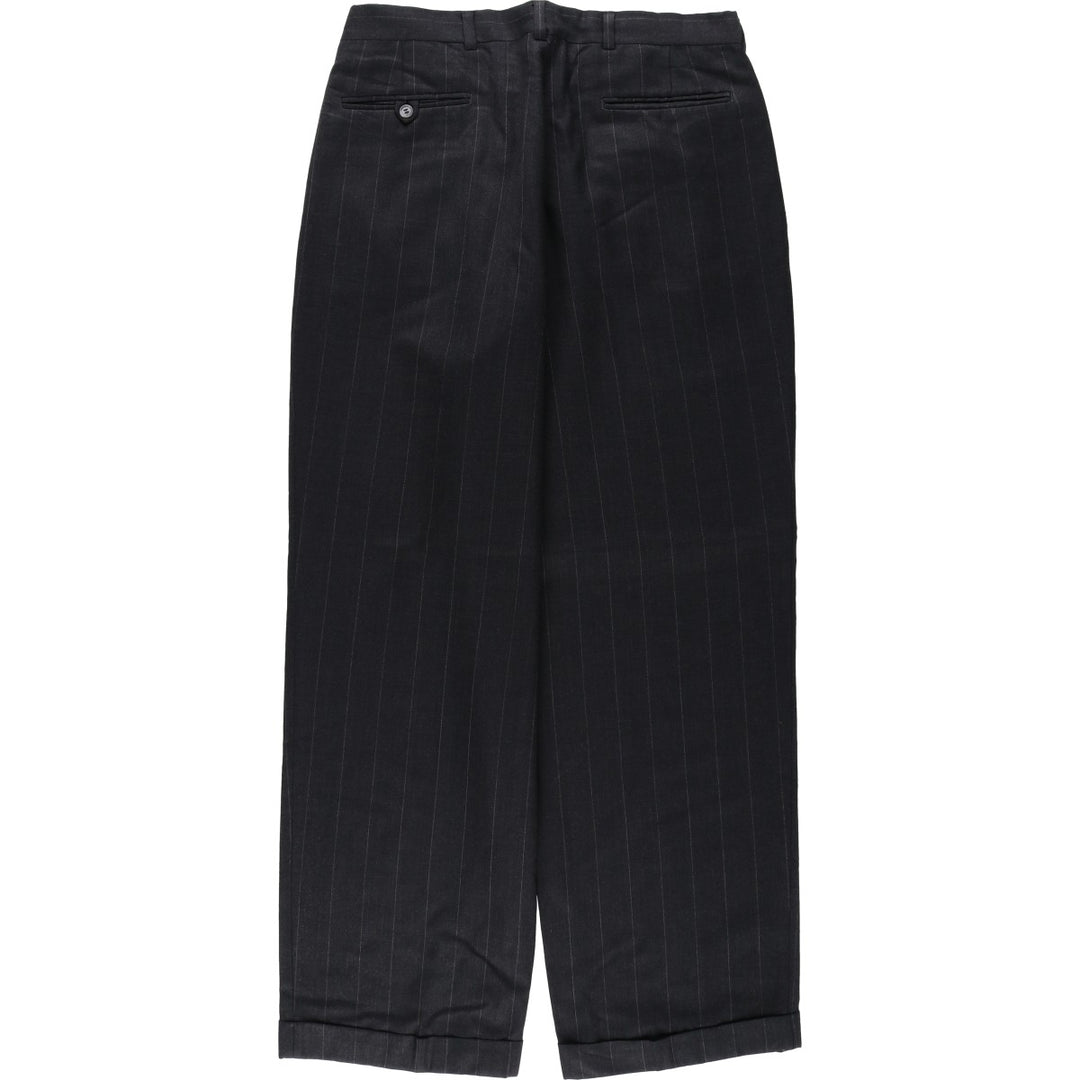 Stripe Pattern Two-pleat Slacks Pants for Men (W32 equivalent) unclear black type Vintage Second Hand