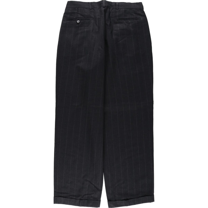Stripe Pattern Two-pleat Slacks Pants for Men (W32 equivalent) unclear black type Vintage Second Hand