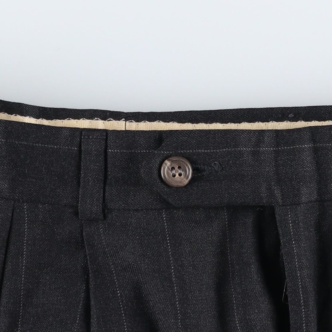 Stripe Pattern Two-pleat Slacks Pants for Men (W32 equivalent) unclear black type Vintage Second Hand