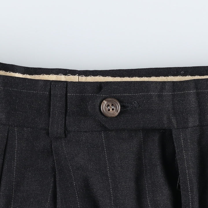 Stripe Pattern Two-pleat Slacks Pants for Men (W32 equivalent) unclear black type Vintage Second Hand